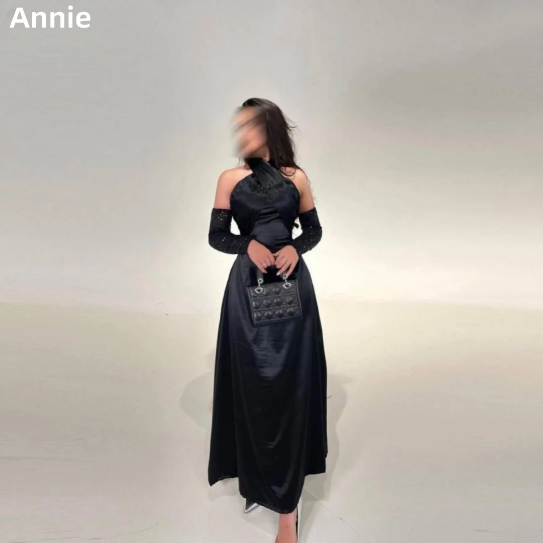 

Annie Satin Glove Sequins Prom Dressess Ladies Formal Occasion Cocktail Custom Evening Dress Black فساتين سهره فاخره