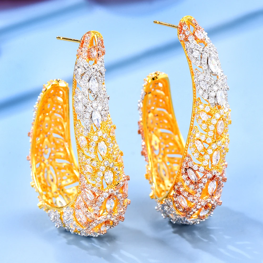 

missvikki DUBAI Europe Noble Hoop Earrings AAA Cubic Zirconia Brand Statement Geometric Earrings For Women Bridal Accessories