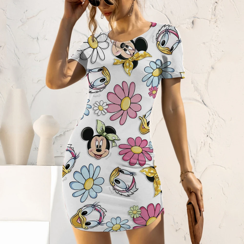 

Mickey Summer Dresses Woman 2022 Minnie Mouse Top Elegant Dresses for Women Fashion Sexy Cartoon Women's Dress Print Casual Sexy