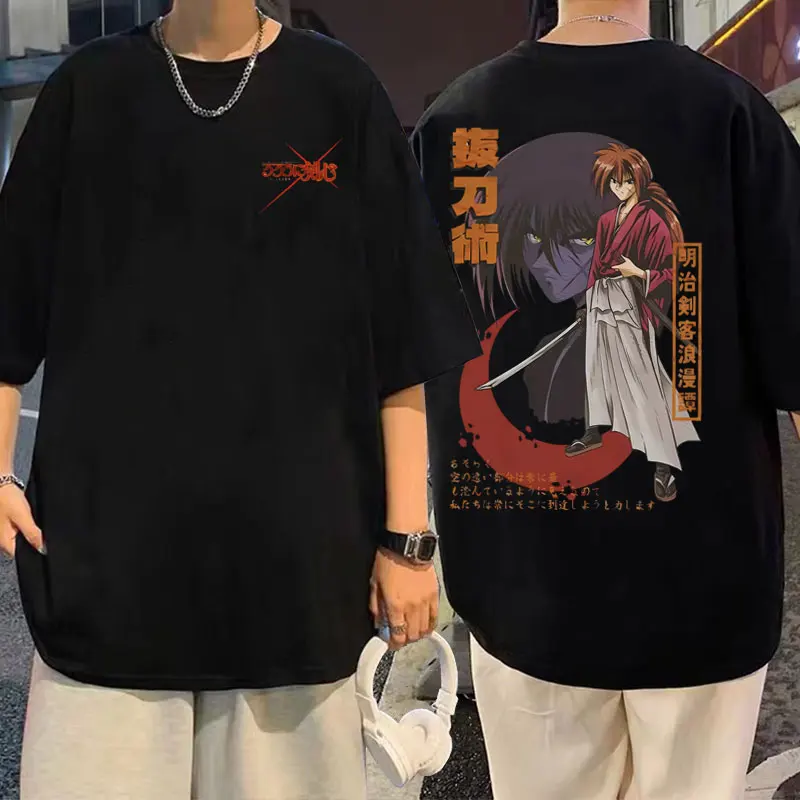 

Japanese Anime Rurouni Kenshin Himura Kenshin Graphic Tshirt Men Manga Harajuku T-shirt Mlae Fashion Casual Pure Cotton T Shirt