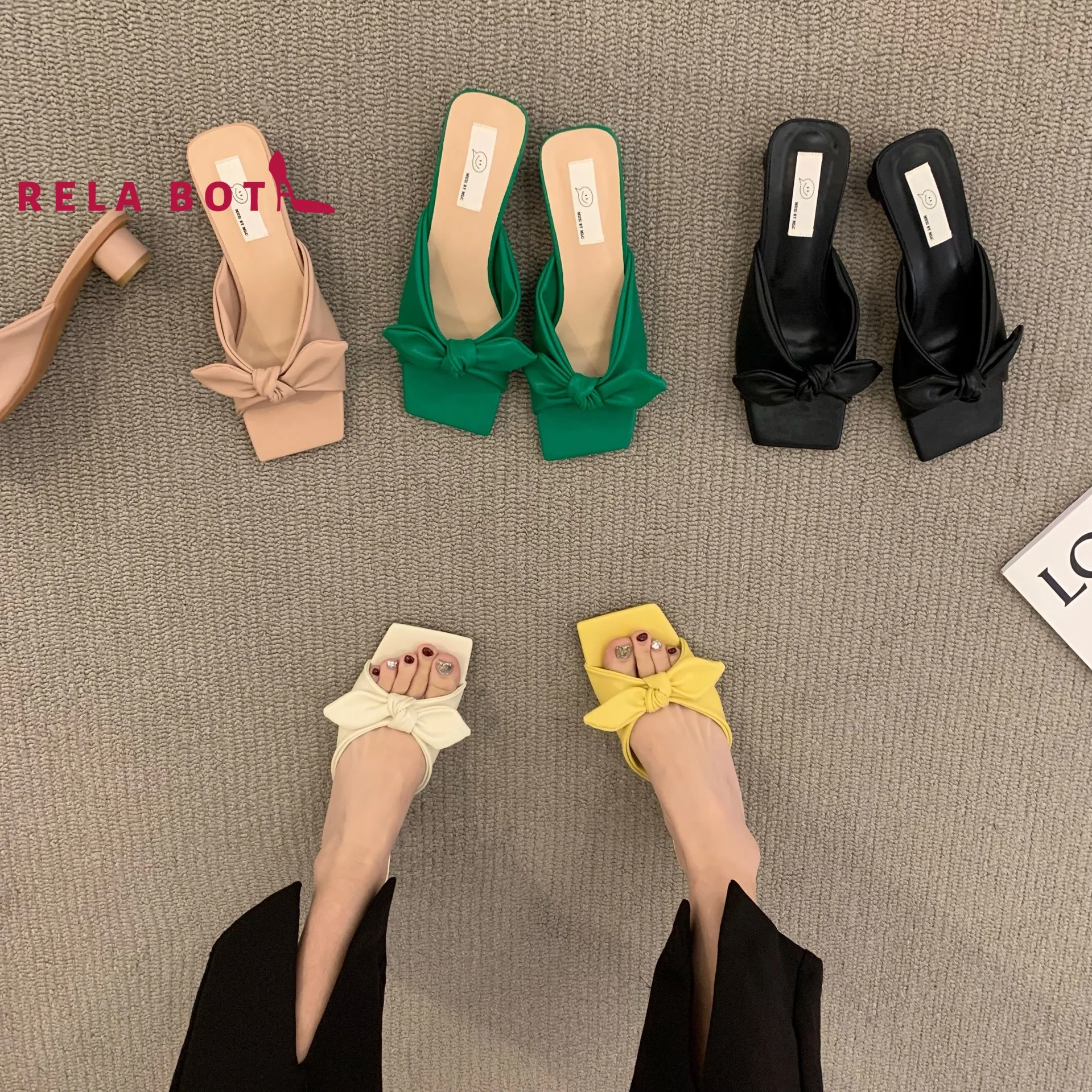 

Women's Shoes 2022 New Summer Outdoor Midheel One-line Sandals Square Tip Microfiber Fashion Versatile Leather Candy Color Dress