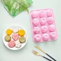 12 flower shaped silicone cake mold 3d fondant cupcake jelly candy chocolate decoration baking ice cubes for kitchen accessories