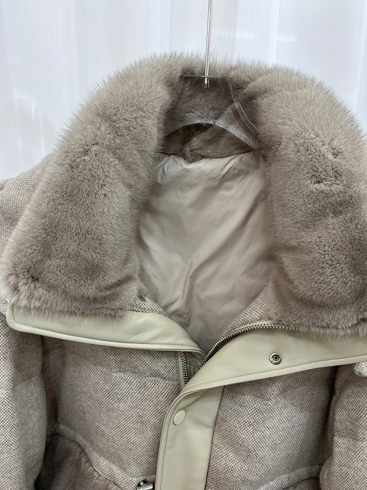 Женская зимняя теплая куртка на гусином пуху кашемировые шерстяные куртки с