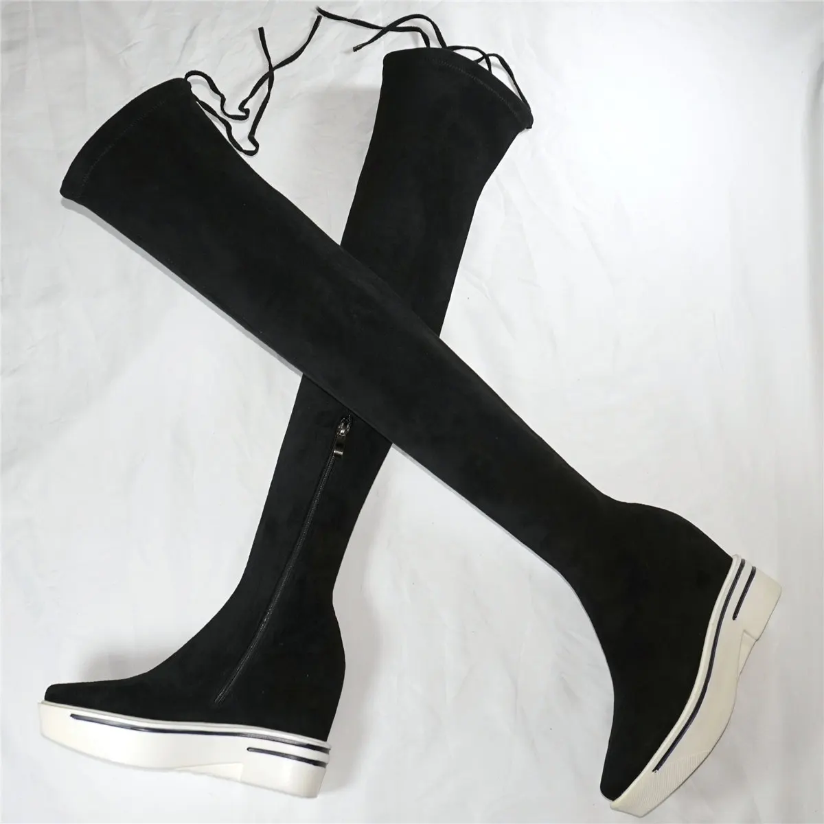 

Fashion Sneakers Women Stretchy Velvet Wedges Over The Knee High Boots Female Pointed Toe High Heel Platform Pumps Casual Shoes