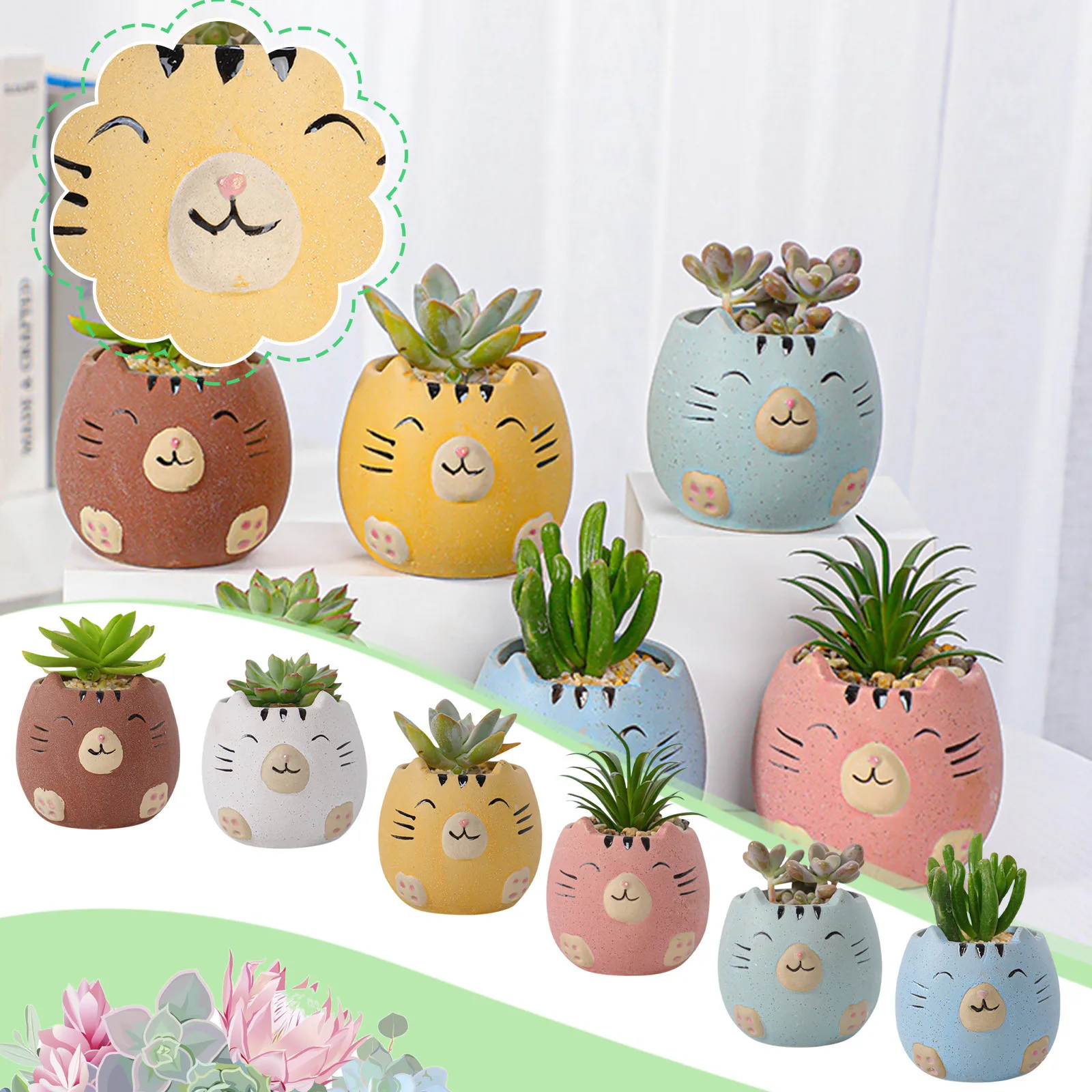 

Керамический горшок для растений, большой горшок для выращивания растений, голубого цвета, керамический белый кактус, бонсай, для животных, ...