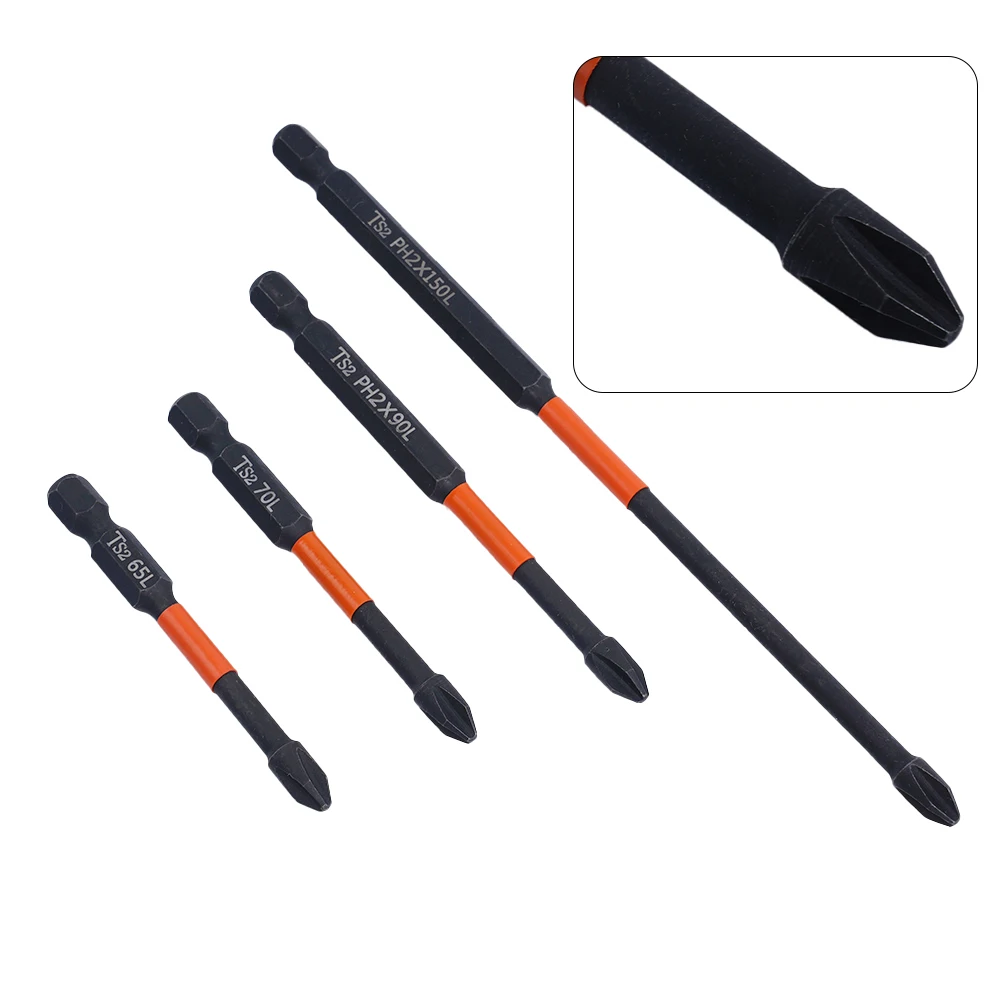 

4Pcs PH2 Magnetic Batch Head Cross Screwdriver Impact Drill Bit Alloy Steel 65/70/90/150mm For Electric Screwdrivers Hand Drills