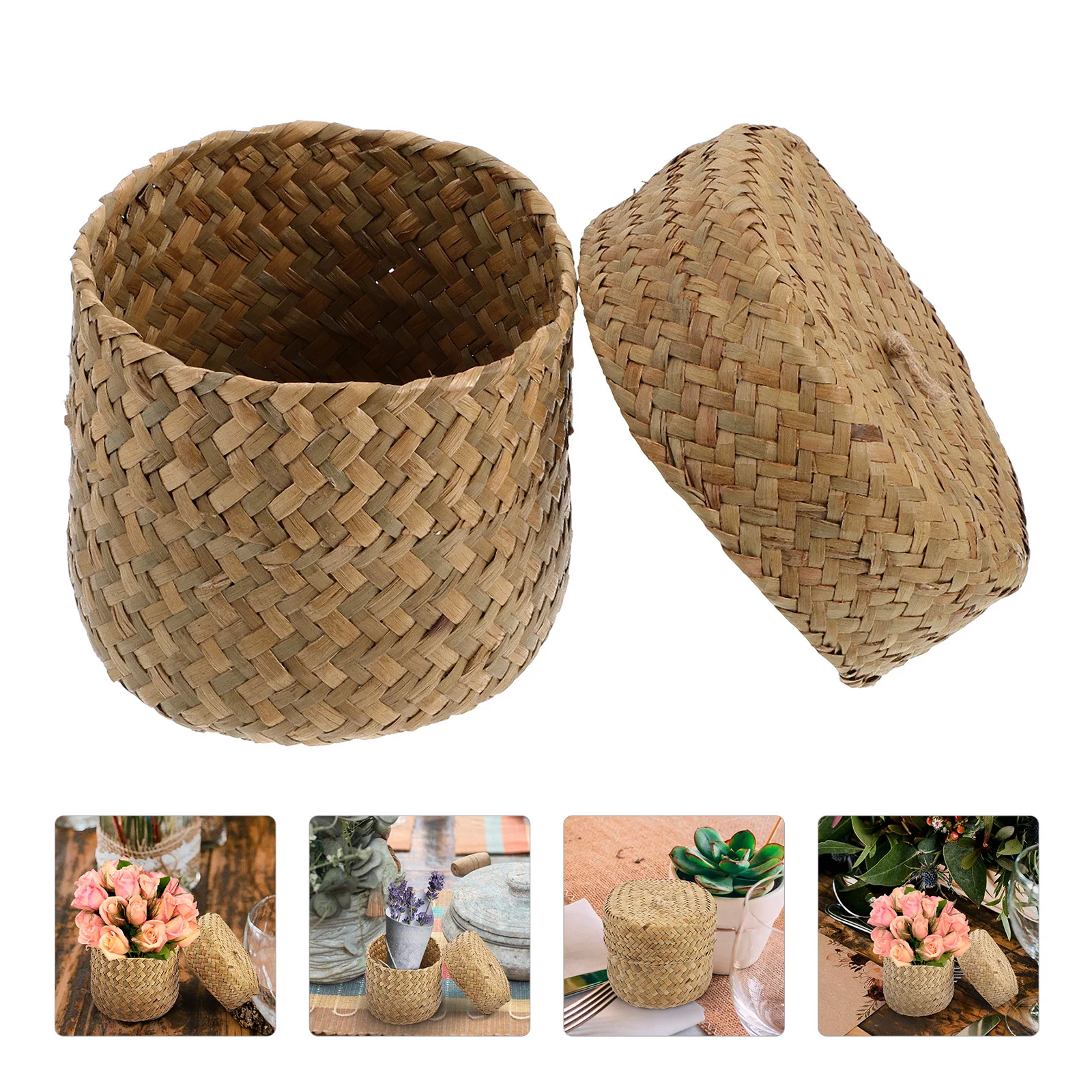 

Flower Basket Mini Snack Containers Woven Seagrass Basket Souvenir Wicker Seaweed Seagrass Storage Cube Child