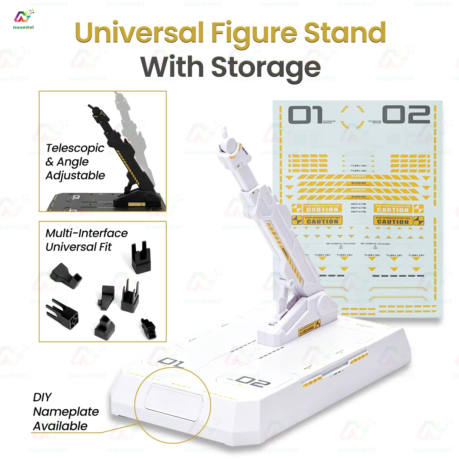 Фото Подставка-витрина HobbyMio с отсеком для хранения для моделей Gundam Mecha, с многофункциональными панелями для сборки водных декалей, черно-белая. №2