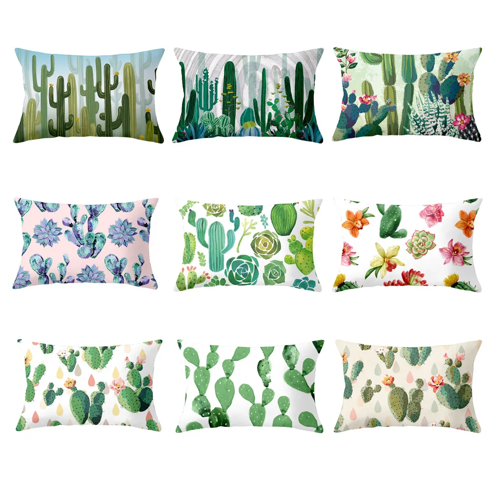 

30x50CM Tropical Plants Cushion Covers Cartoon Cactus Pillow Case Kids Room Decorative Throw Pillow Cover for Sofa Bedroom