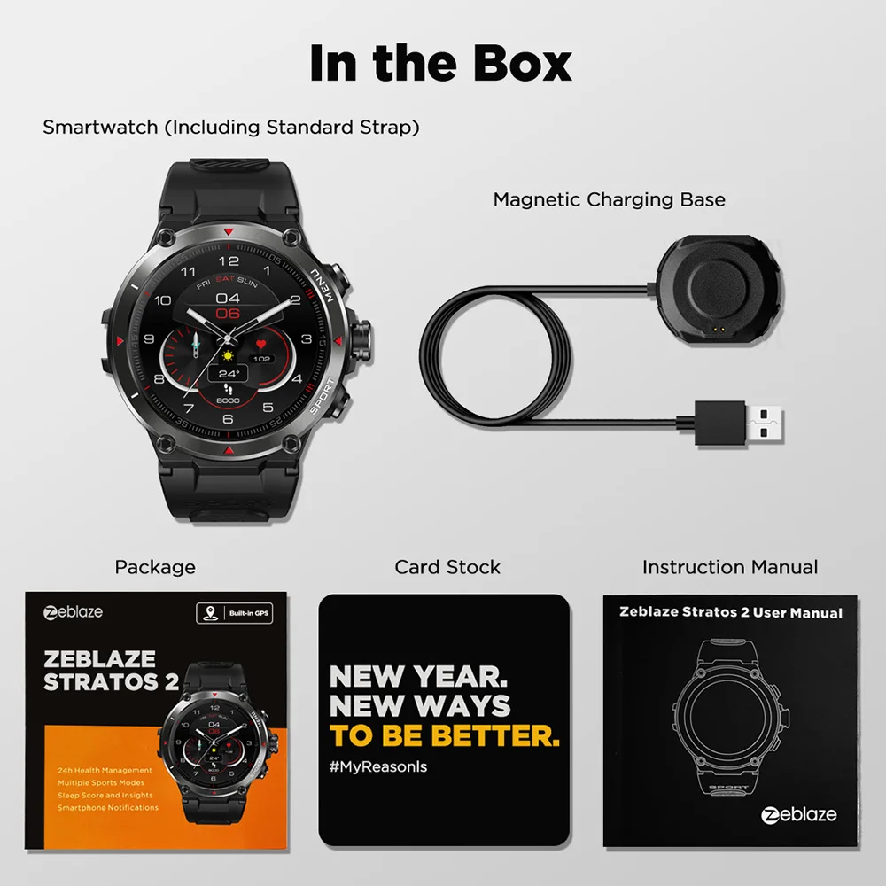 [Новый 2022] Zeblaze Stratos 2 GPS Смарт-часы AMOLED дисплей 24h монитор здоровья 5 АТМ длительный