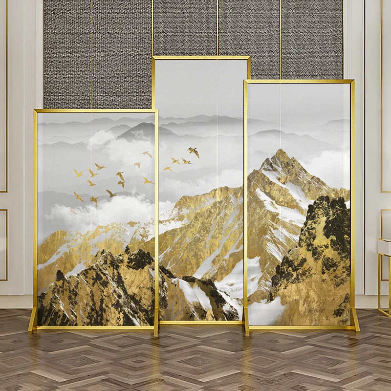 

Light Luxury New Chinese Style Luminum Screen Partition Wall Living Room Entrance Covering Metal Mobile Combination Seat Screen
