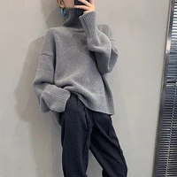 hlbcbg autumn winter women knitted turtleneck wool sweaters casual basic pullover jumper batwing long sleeve loose tops sweater