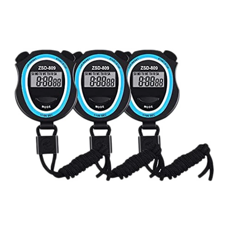 

3 Pcs Waterproof Multi-Function Electronic Sports Stopwatch Timer Water Resistant Large Display With Date Time And Alarm