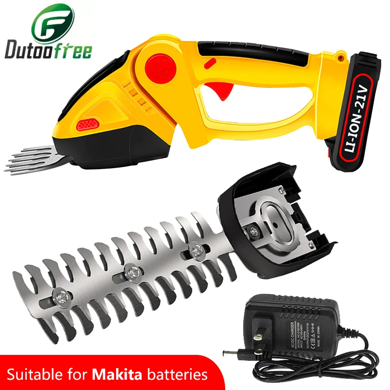 21V Cordless Electric Hedge Trimmer 2 in 1 Household Lawn Mower Rechargeable Weeding Shear Pruning Mower Garden Tools  15000rpm