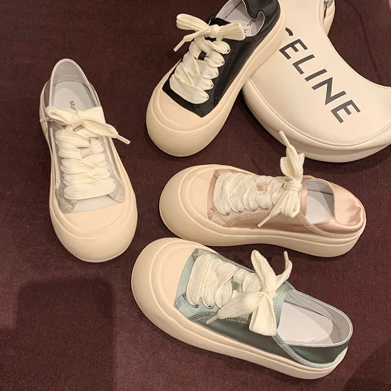 

Сетчатые красные Дизайнерские кроссовки для женщин, новинка, летняя модная дышащая атласная обувь с круглым носком, на толстой подошве, маленькая белая обувь на плоской подошве