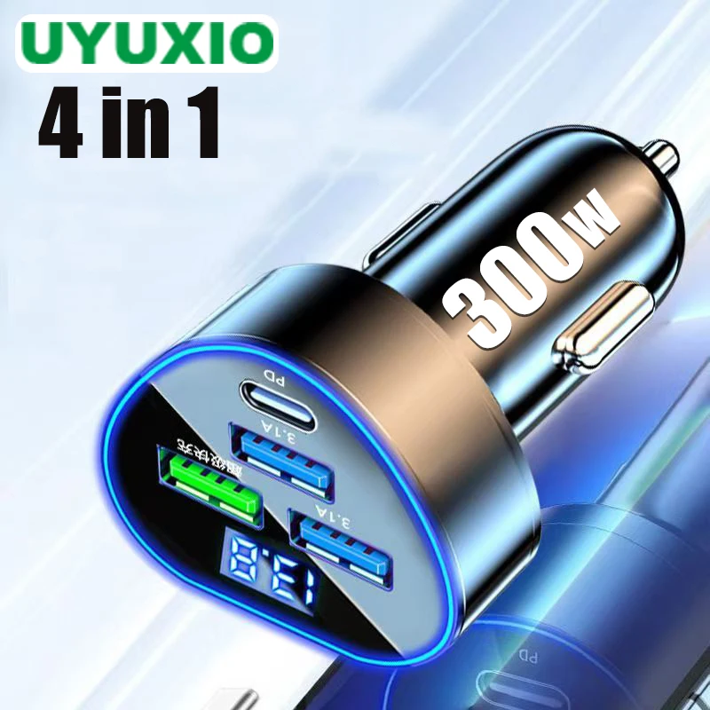 UYUXIO 4 в 1 USB C Автомобильное зарядное устройство для телефона с дисплеем напряжения