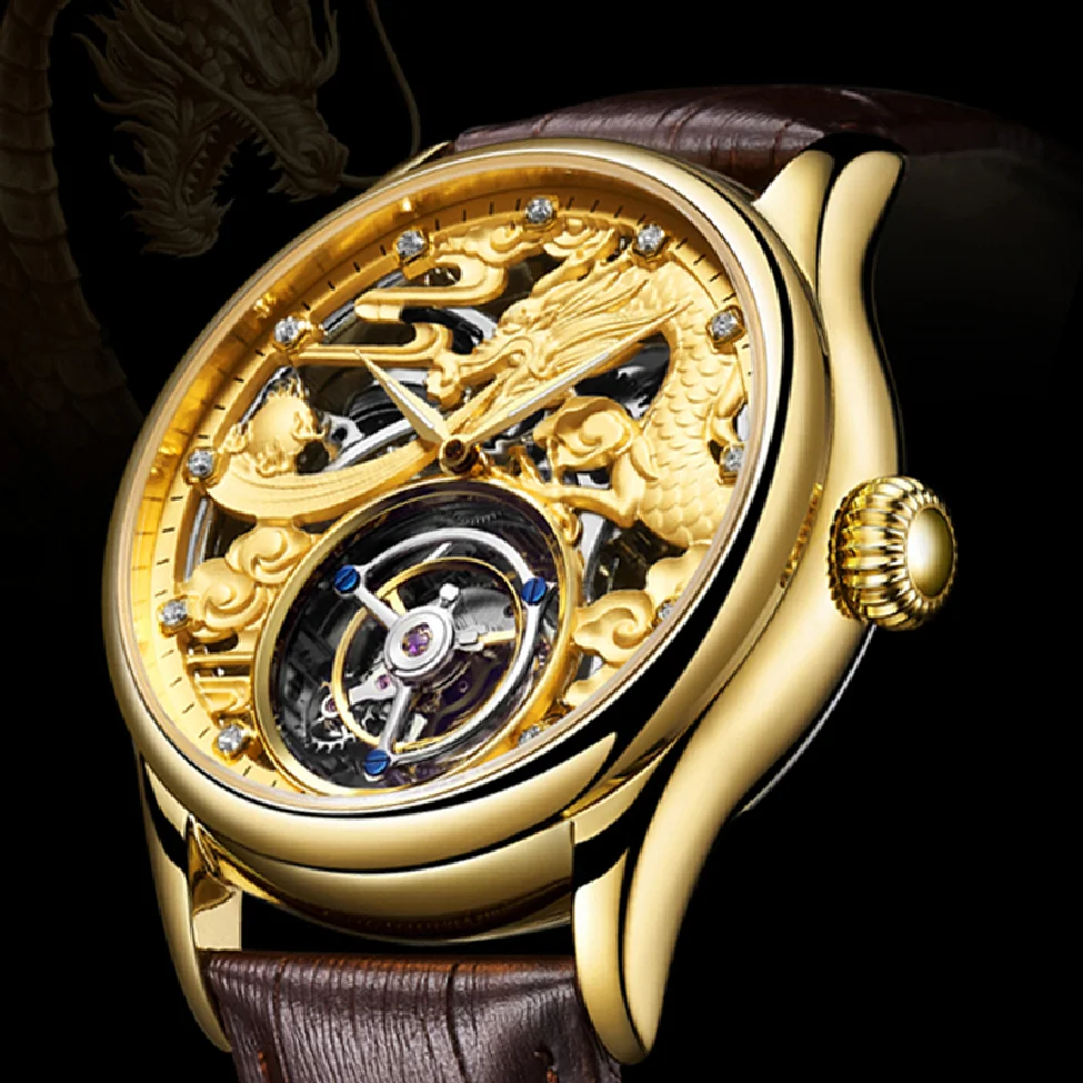 

AESOP Skeleton Watches Authentic Tourbillon Mechanical Watch For Men Waterproof Oriental Zodiac Dragon Dial 7002 Luxury Brand