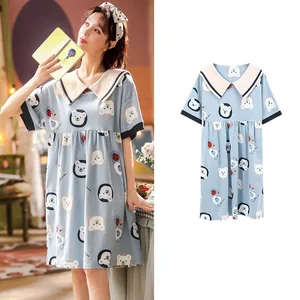 Ночная рубашка женская хлопковая, с мультяшным принтом, размера плюс