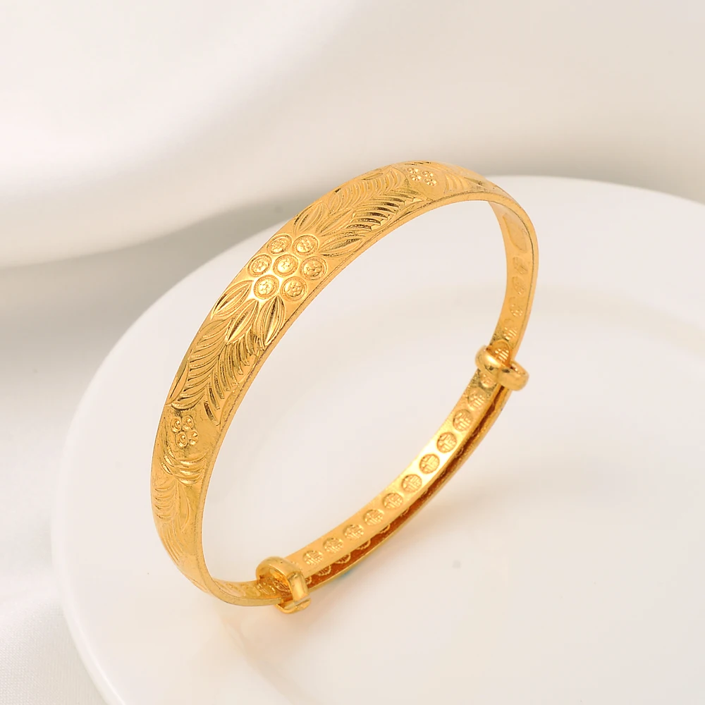 

24k Gold Adjust Size Bangle for Women Gold Dubai Bride Wedding Ethiopian Bracelet Africa Bangle Arab Jewelry Gold Charm Bracelet