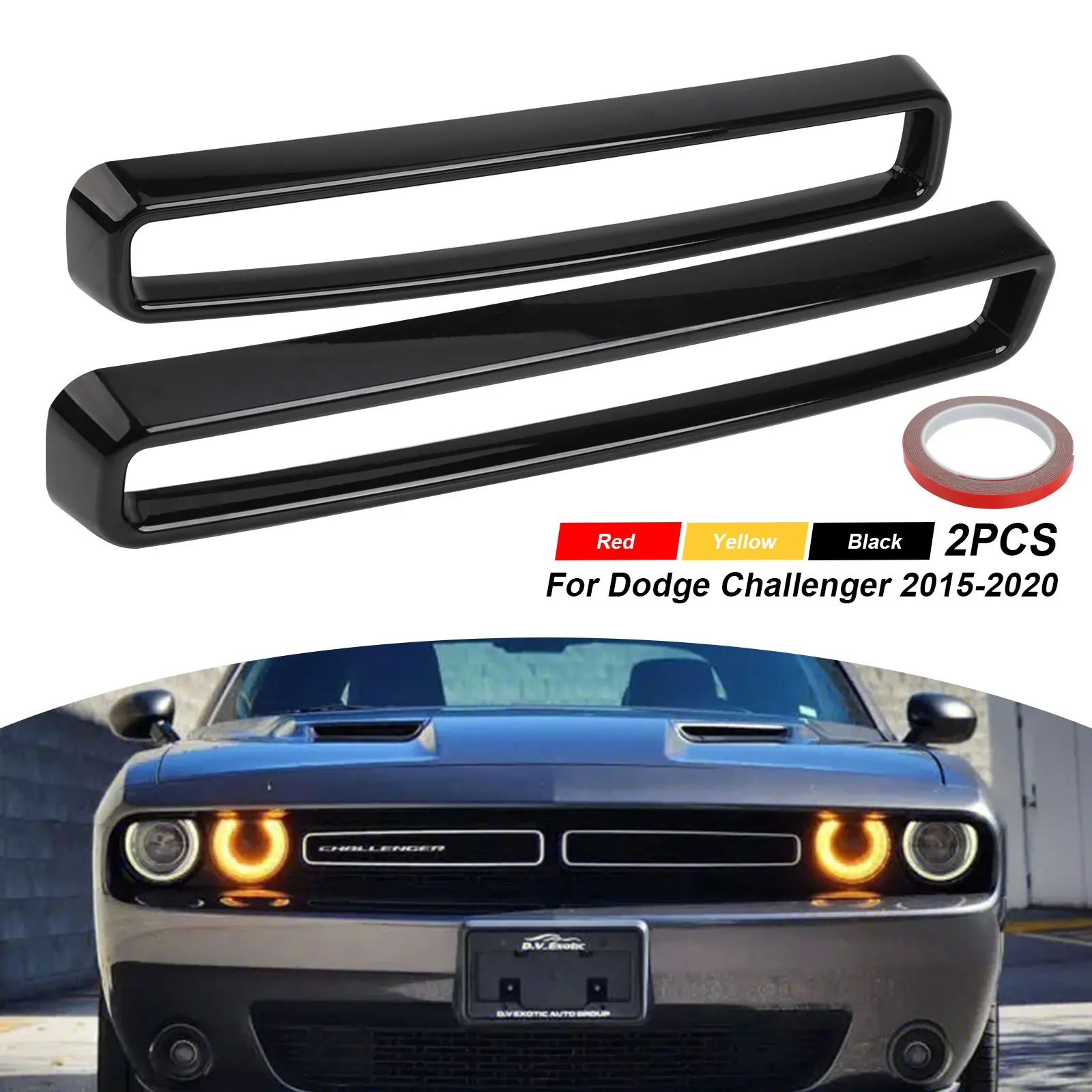 

For Dodge Challenger 2015-2022 Black Red Yellow 2Pcs Front Grill Grille Inserts Cover Trim