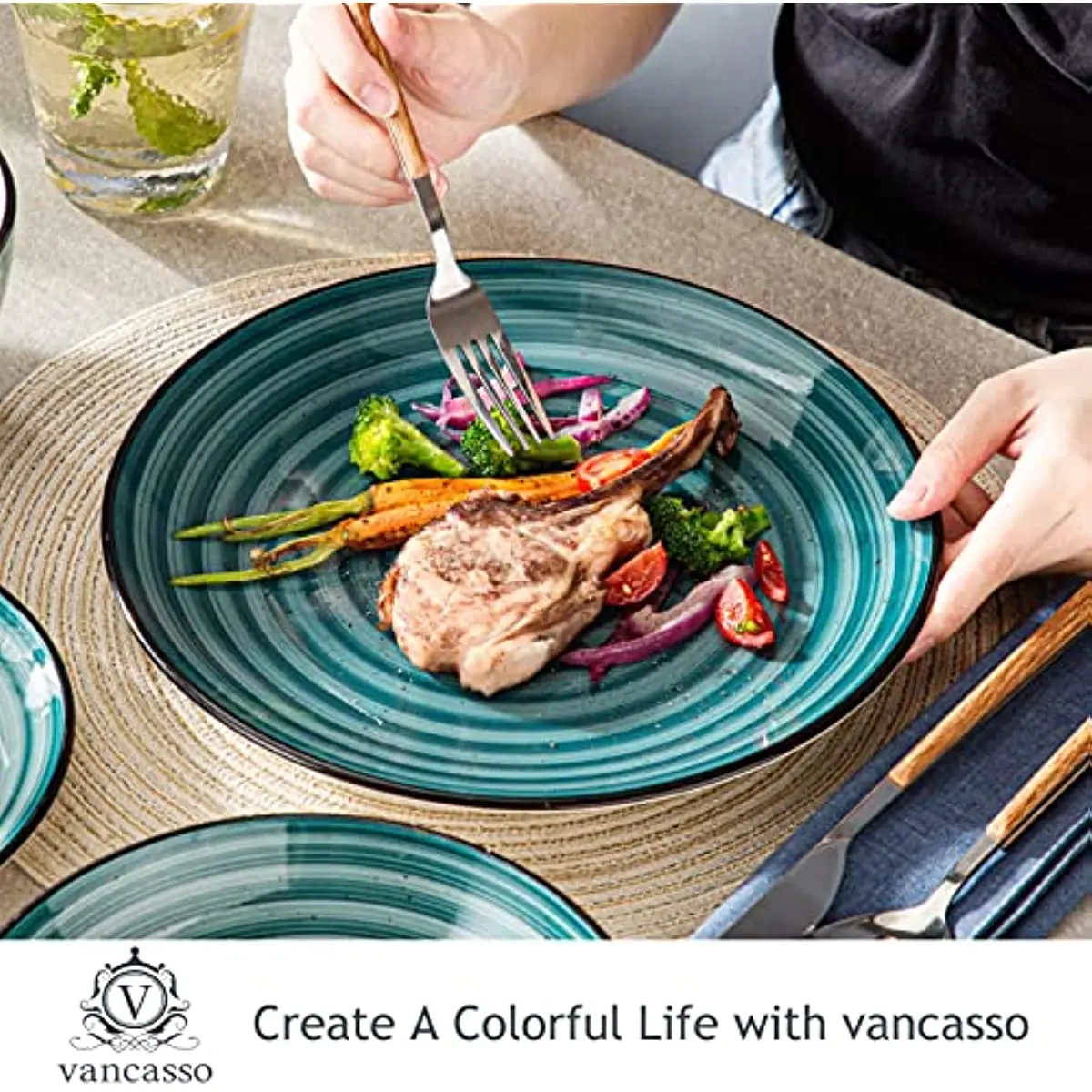 

Набор посуды из керамики Vancasso candy, 24 предмета, ручная роспись, спиральный узор с обеденной тарелкой/десертной тарелкой/тарелкой для супа/чаш...