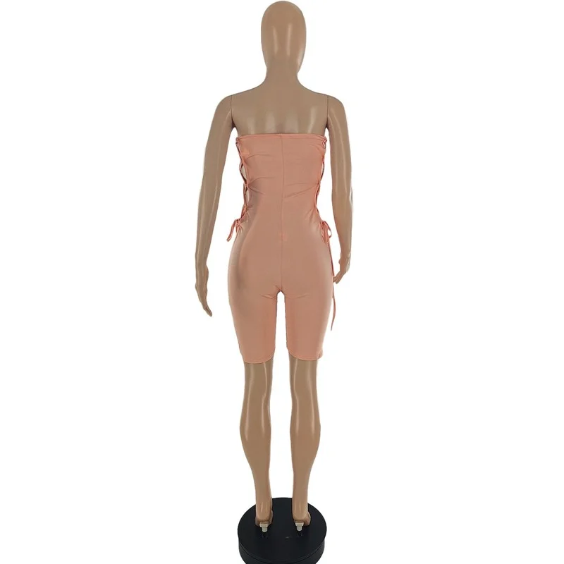 2023 New Sexy Hollow Out Shirring Slim Jumpsuits Women Skinny Bandage Strapless Bodysuits One Piece Outfit Summer Party Clubwear