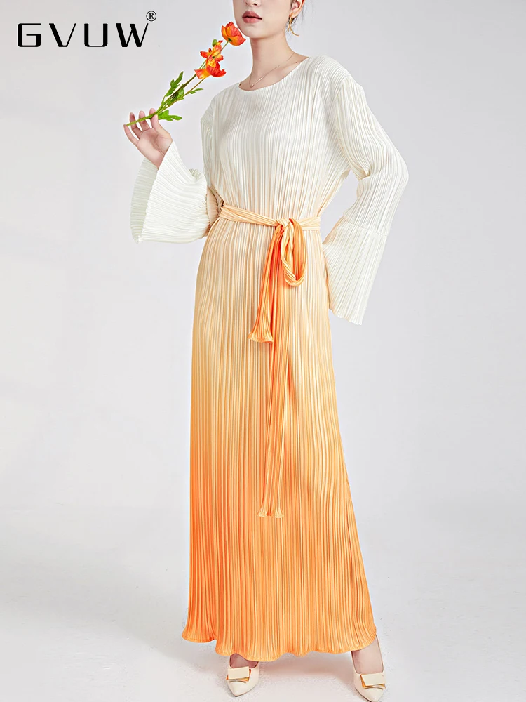 

Плиссированное Платье GVUW для женщин, с круглым вырезом, на шнуровке, градиентные цвета, с длинным рукавом, свободные женские Формальные вечерние платья, лето 2023, 17J1259