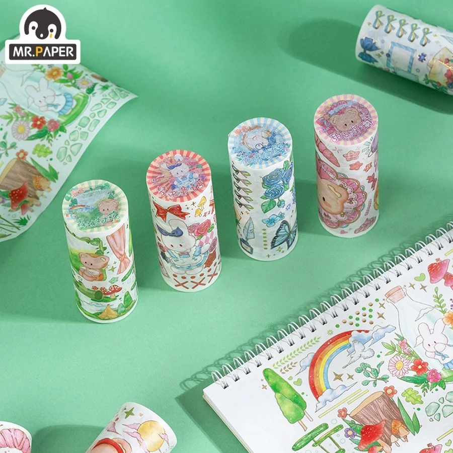

Mr.paper 4 Models Cartoon Animal Bronzing and Paper Tape Cute Literary Scrapbook Diary Decoration DIY Material Sticker Tape