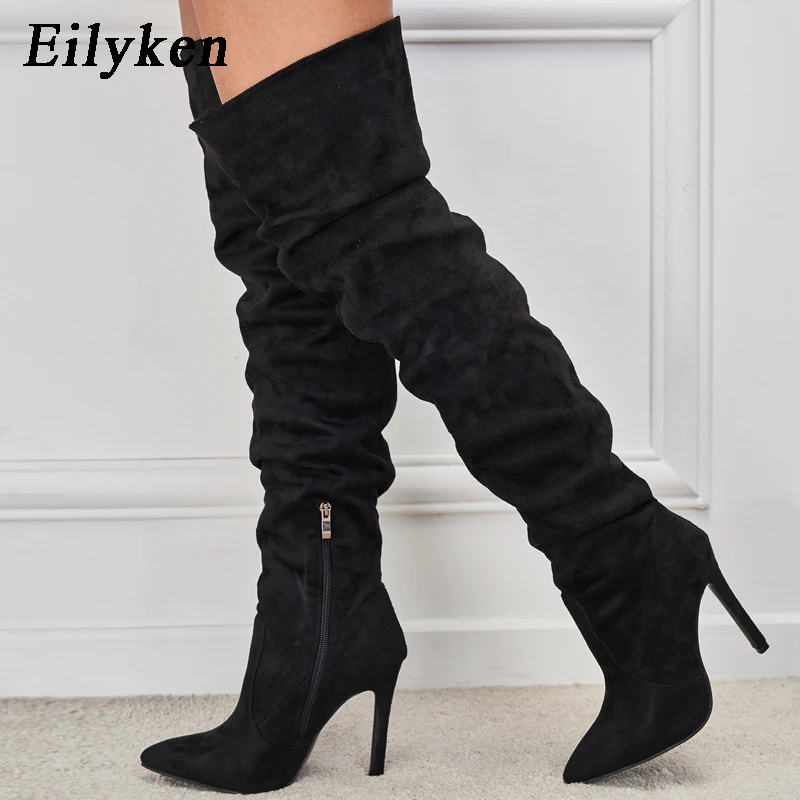 

Eilyken Size 35-42 Pleated Winter Women Over The Knee Boots Sexy Stiletto High Heel Zipper Shoes Pointed Toe Female Long Booties