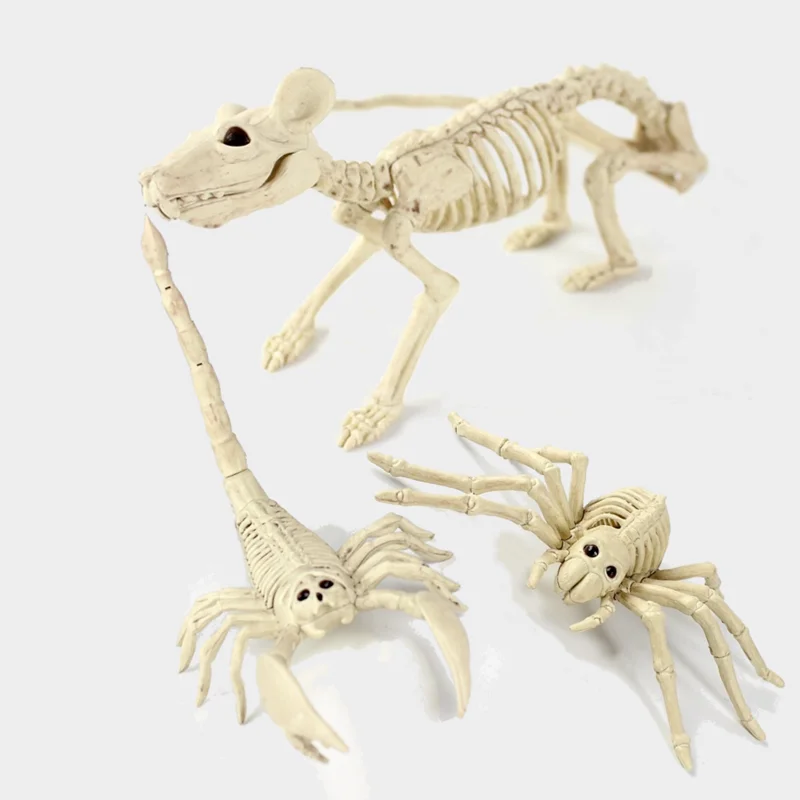 Оптовая продажа реквизита животного скелета для Хэллоуина декорации на вечеринке с мрачными ужасами паук, летучая мышь, мышь, скорпион, ящерица, орнаменты.