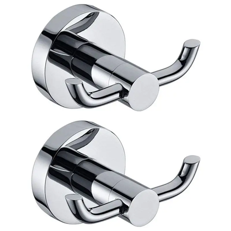 

HOT-2Pcs Stainless Steel Towel Holder Hooks Brass Chrome Door Bathroom Robe 2 Hook Hat Clothes Wall Door Hanger Chrome
