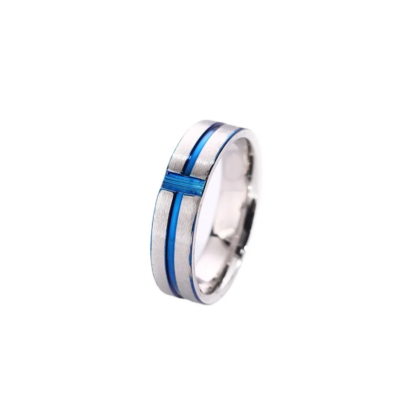 

Trend Notch Cross Titanium Steel Ring Personality Matte Interblue Men'S Stainless Steel Ring