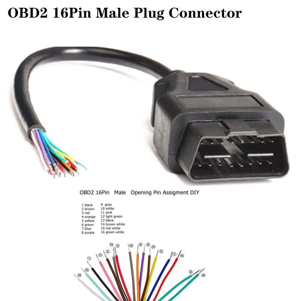 

OBD2 16Pin Male Plug Connector For ELM327 Extension Adapter OBD Cable OBDII EOBD ODB2 16 Pin OBD 2 Adaptor Opening Female Cable