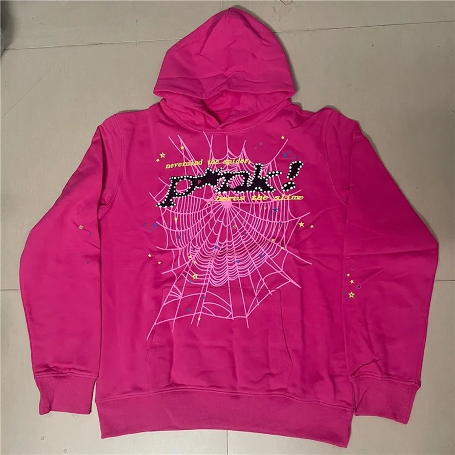 

2023ss Red Sp5der Young Thug 555555 Angel Hooded Hoodie Men Women Top Quality Foam Print Spider Web Pullover