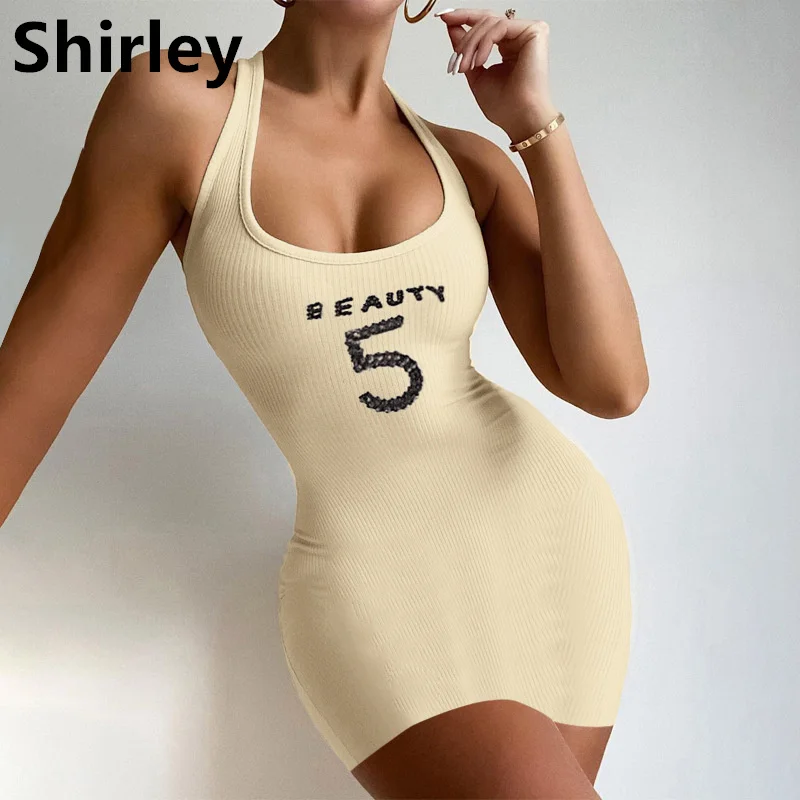 

Shirley 2022 new spring and summer women's fashion halter neck open back embroidery deep V sexy slim hip lift dress mini skirt