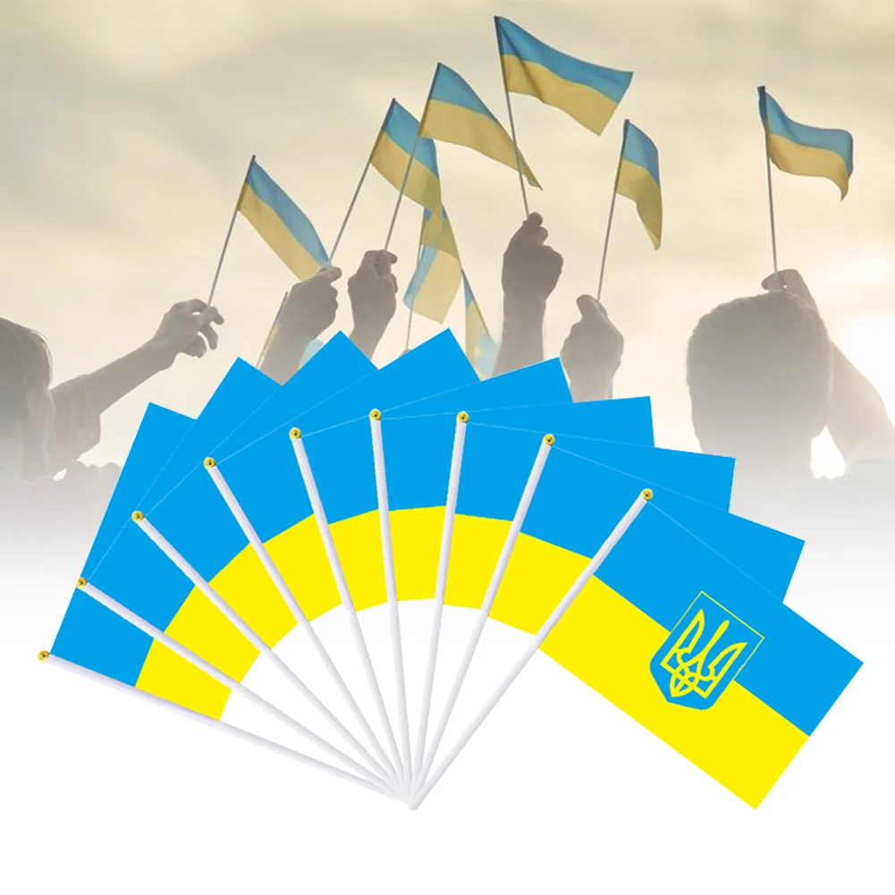 

10pc Ukrainian flag weaving Ukraine Flying Flag Banner Sign National Flags Polyester Ukraine Hand Held Flags Waterproof