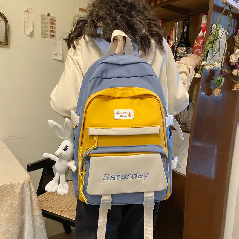 

Trendy Girl Waterproof Travel Backpack Fashion Panelled Nylon Women Backpack Student Shoulder Bag Korean Style Schoolbag Bookbag