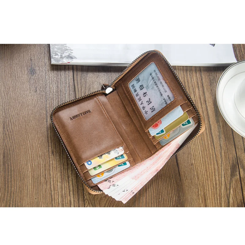 Men's Wallets Retro PU Leather Horizontal Money Bags High Capacity Card Bag Young Men's Credit Card Holders Zipper Coin Purses