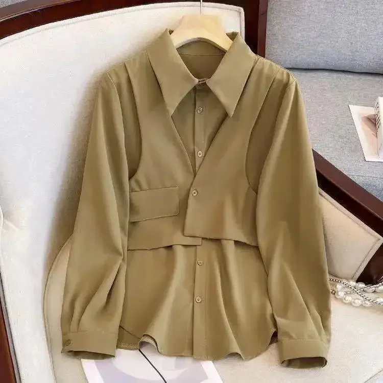 Двухсекционная женская рубашка для похудения Illusion осенний черный топ больших