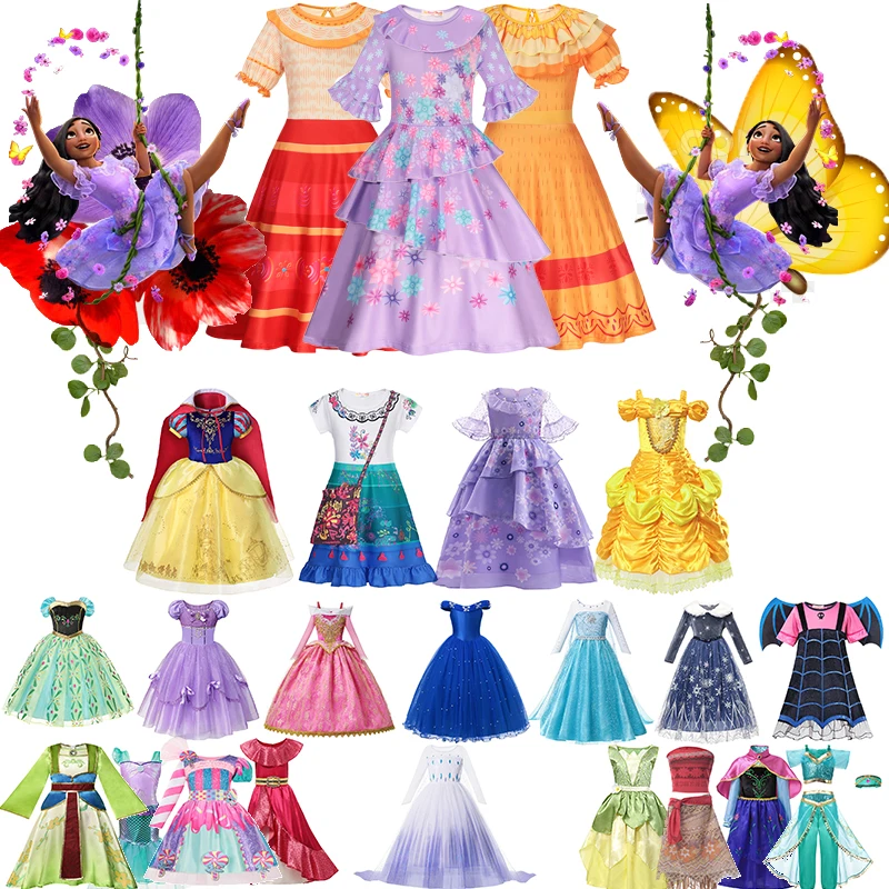 

Disney Encanto Frozen Isabella Mirabel Elsa Anna Princess Dress Girls Cinderella Cosplay Costume Kids Clothes Aurora Vampirina