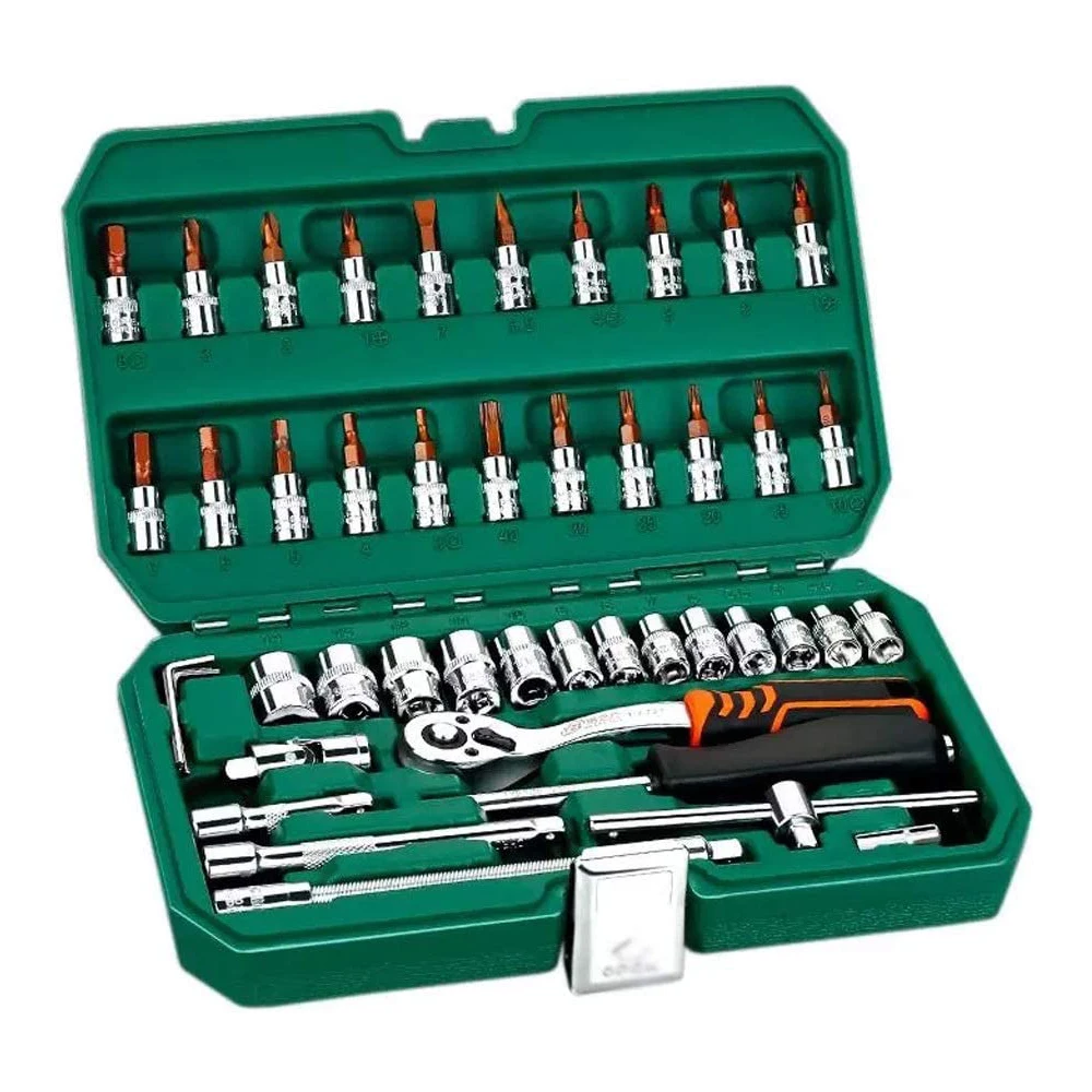 

46 шт. Профессиональный Набор торцевых головок, отвертка, трещотка, набор гаечных ключей, инструменты для ремонта автомобиля, настенная пластина