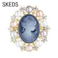 skeds palace vintage relief women pearl enamel brooch pin baroque crystal exquisite jewelry corsage for lady luxury brooch pin