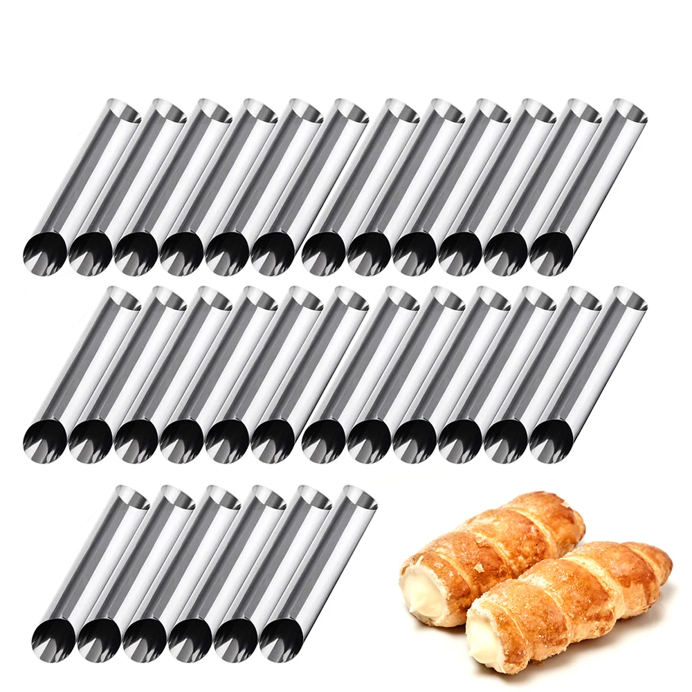 10/15/20/30pcs Cannoli Tubes Forms Set Stainless Steel Non-stick Cream Horn Danish Pastry Molds For Croissant Shell Cream Roll
