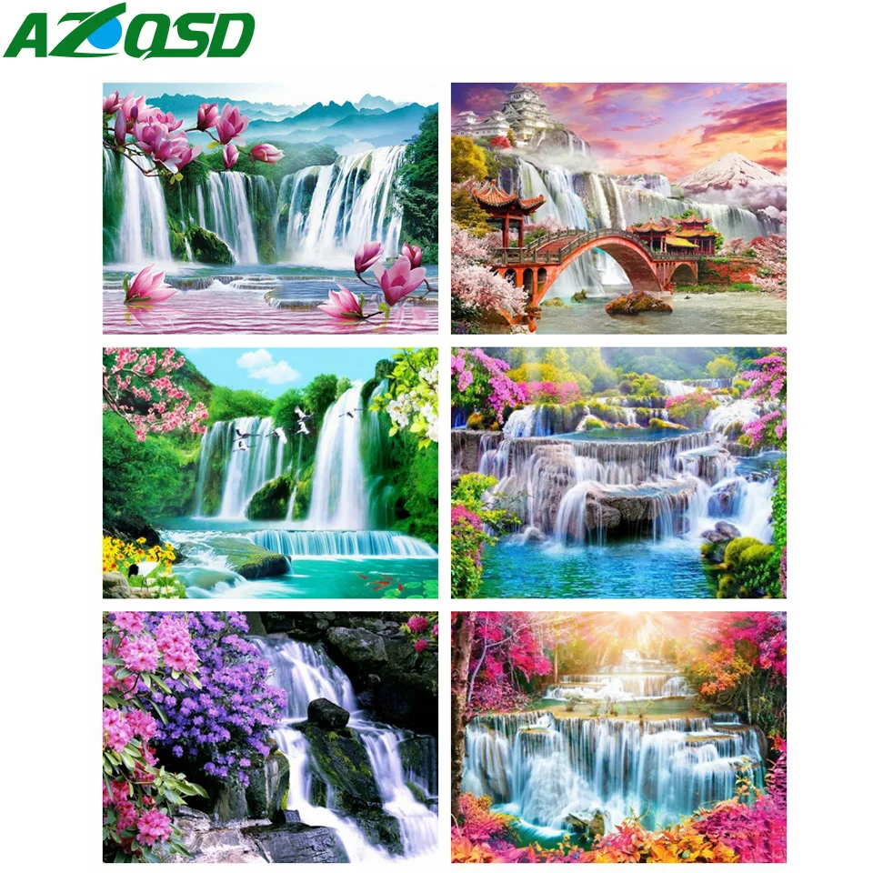 

AZQSD Diamond Embroidery Sale Waterfall Landscape Picture Of Rhinestones Scenery Painting Cross Stitch Kits Home Decor