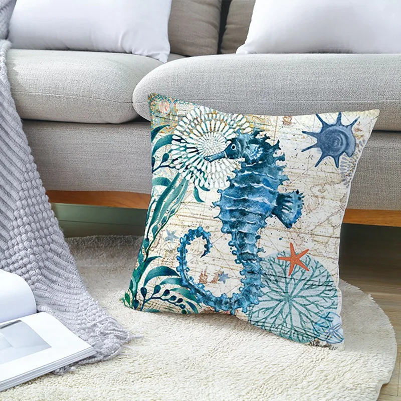 

Mediterranean Ocean Digital Print Peach Skin Pillow Cushion Cover Home Goods 2