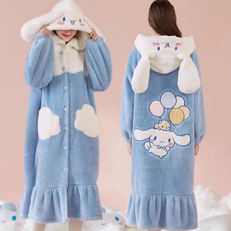 

Autumn Winter Flannel Pyjamas Cartoon Long Sleeve Nightgowns Coral Fleece Warm Sleepwear Women Dog Animal Hooded Cute Nightdress