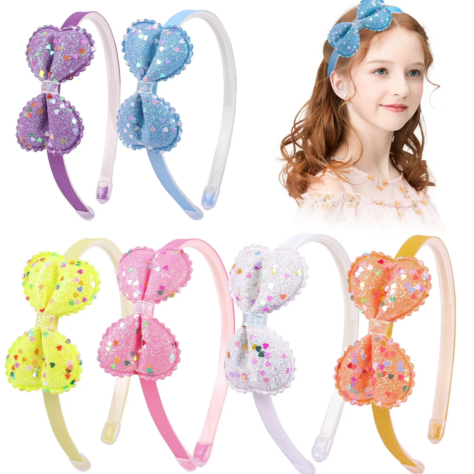 Fashion Glitter Bow Tie Headband Girls Kpop Dots Plastic Cloth Colorful Bow Knot Hairband Kids Birthday Party Hair Accessories