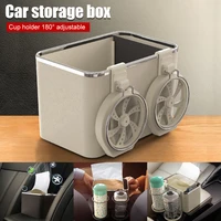 car armrest storage box with foldable water cup holders interior organizer multifunction tissue box drink holder car organizer
