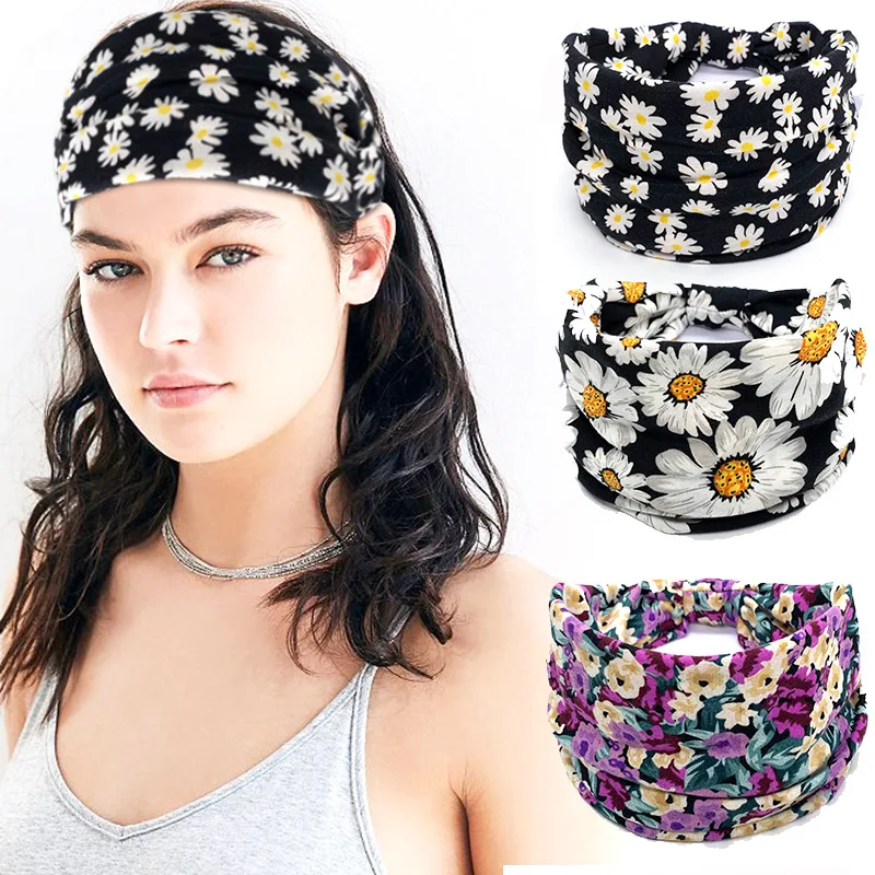 

2021 78 Colors Hot European Print Plaid Elastic Sports Wide Brim Headband Sweat Absorb Bandanas Women's Yoga Headscarf Headwear