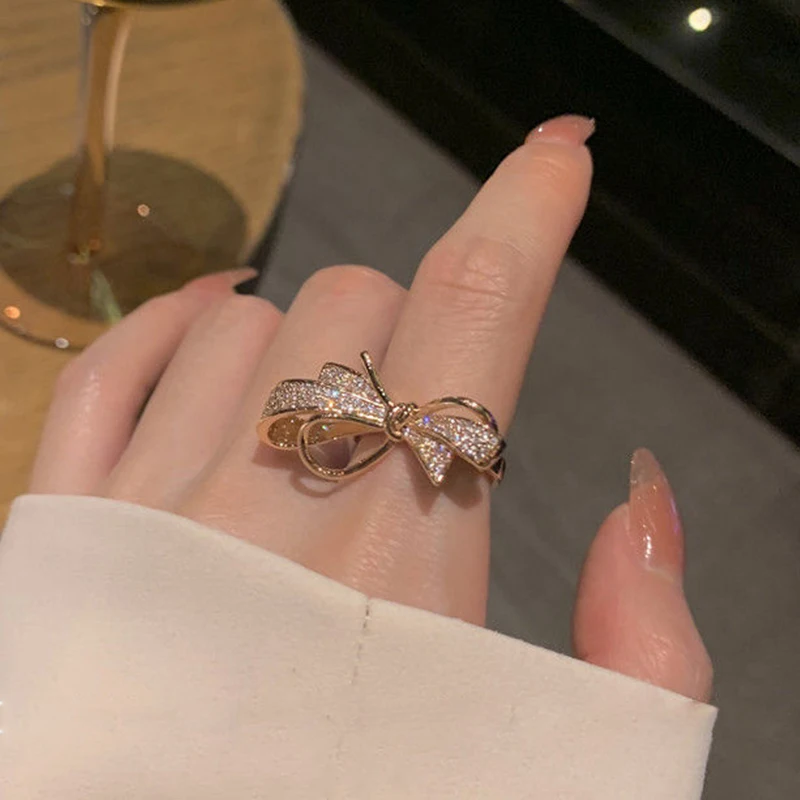 

Gold Zirconia Butterfly Woman Open Ring Party Index Finger Wear Luxury Jewelry Shiny Crystal Fashion Accessories